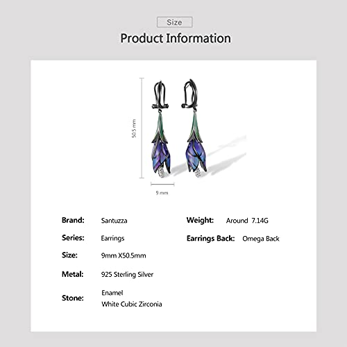 Santuzza Tulip Earrings 925 Sterling Silver Enamel Floral Drop Earrings Purple Flower Dangle Earrings For Women (Omega Back) #TOP5