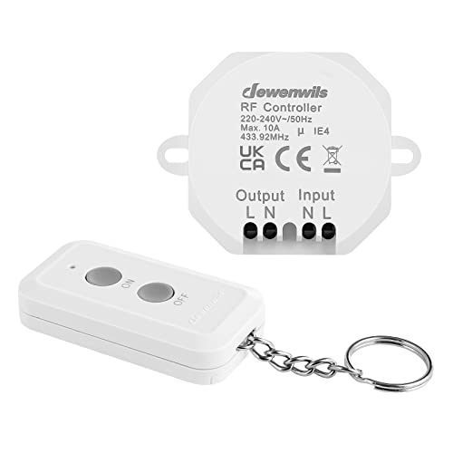 DEWENWILS Wireless Light Switch Kit 240V Light Switch with Easy-to-Install Receiver No Wiring Needed Remote Control Wireless for Lamp 30M Range Programmable White