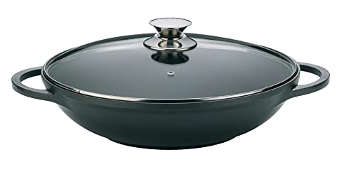 Cheffinger Wok Poêle Wok Woktopf Induction 36cm Fonte D'Aluminium avec Couvercle Poêle à Frire Marmorbeschichtung Silikongriffe