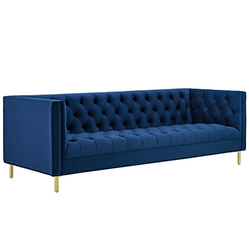 Modway Delight Tufted Button Performance Velvet Tuxedo Sofa With Gold Stainless Steel Legs In Navy #TOP1