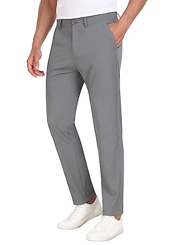 Hody Lovy Mens Golf Pants Stretch Slim Fit Hiking Work Dress Pants Quick Dry Lightweight Casual Business Comfort With Pockets, Light Grey 32W X 30L #TOP1