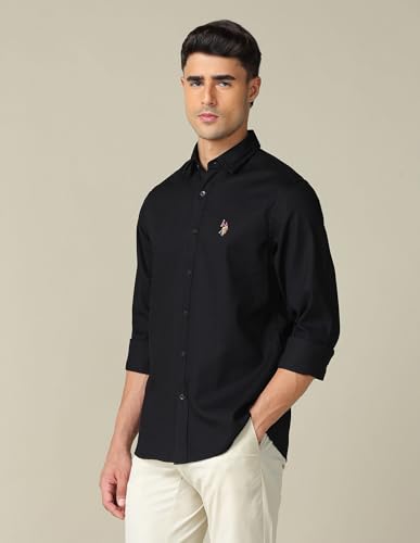 Image of U.S. Polo ASSN. Textured Tailored Fit Shirt for Men - 100% Cotton, Breathable & Comfortable, Full Sleeves Casual Shirt for Men
