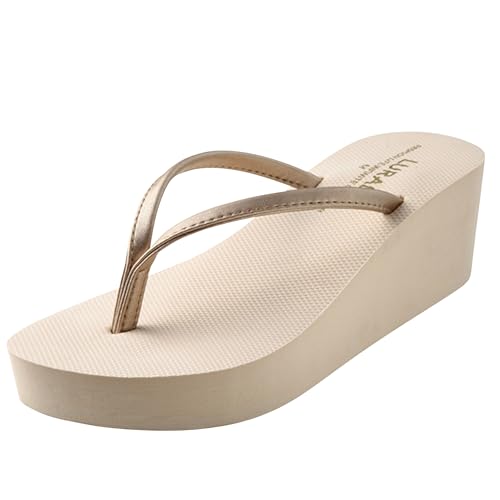 New front Chanclas de Tacón Delgado Mujer Talón Flip Flops Desgaste Gruesas Suelas y Antideslizante Sandalias Fuera en Verano Sandalias Cómodas Antideslizante Mujer Chanclas,Beige,36