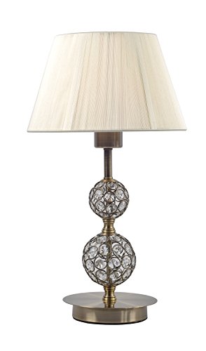 Lampara sobremesa habitación | cuero (Oro envejecido), cristal y pantalla hilo beige | Ideal para habitación o salón | Admite LED | Elegante, moderna, clásica, diseño | Excelente calidad