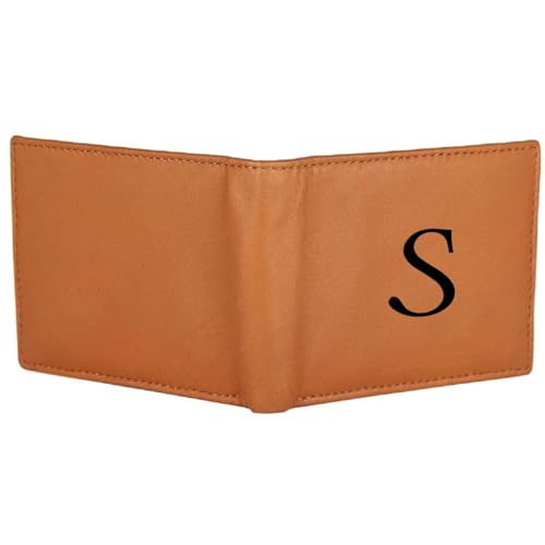 Image of Pu Leather Wallet for Men and Boys Alphabet Name Wallet Gifts for Men | Personalized with Name & Charm Purse - (Color-Tan) (S, Tan)