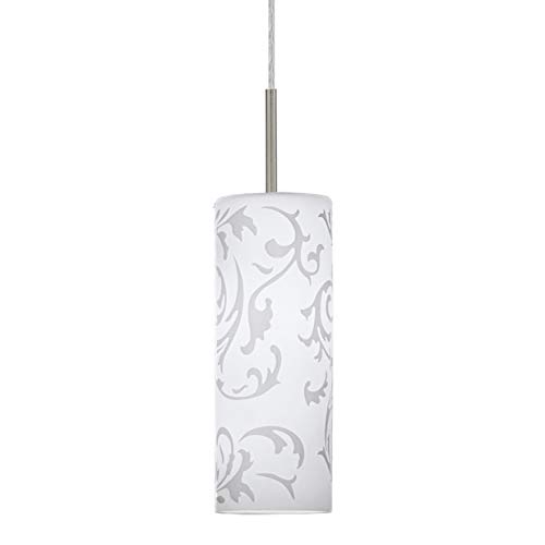 Preisvergleich Produktbild EGLO Pendelleuchte Amadora, 1 flammige Hängelampe, Elegant, Hängeleuchte aus Stahl und bedrucktem Glas in chrom, weiß, Esstischlampe, Wohnzimmerlampe hängend mit E27 Fassung, nickel-matt