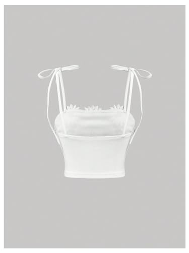 WDIRARA Women's Boho Daisy Floral Guipure Crop Top 3D Flower Tie Shoulder Square Neck Cute Cami Top2