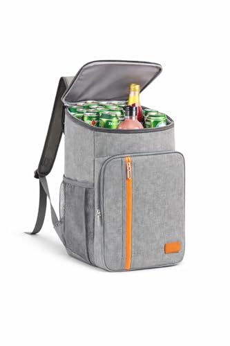 Mochila Térmica Cooler GRANDE Impermeável! Compartimento Isolado Bolsos Laterais em Mesh, Ideal para Praia, Camping e Churrascos (Cinza com Detalhes Laranja).