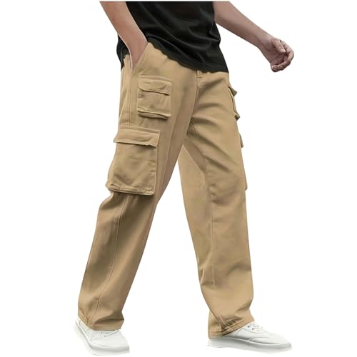 Cargo Pants for Men Casual Elastic Waist Beach Trousers Outdoor Hiking Jogger Pants Comfy Streetwear with Flap Pockets
