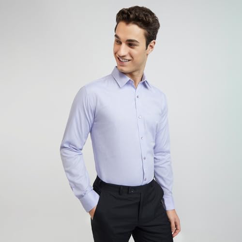 Image of Raymond Men Cotton Slim Fit Structure Pattern Semi Cut Away Collar Formal Shirt
