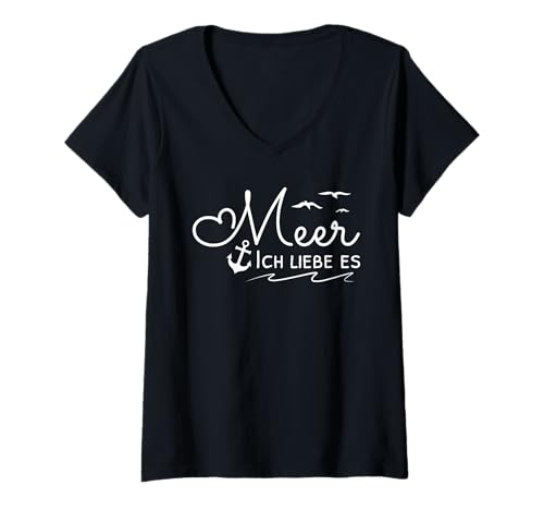 Damen Segeln Anker Meer Ich Liebe Es Ozean Liebe Segler Boot Möwen T-Shirt mit V-Ausschnitt