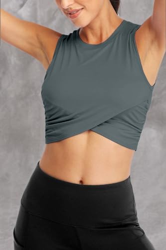 Image of Yoga Crop Tops Dance Tops Fitted Workout Crop Tops Yoga Tank Tops Athletic Sports Shirts for Women