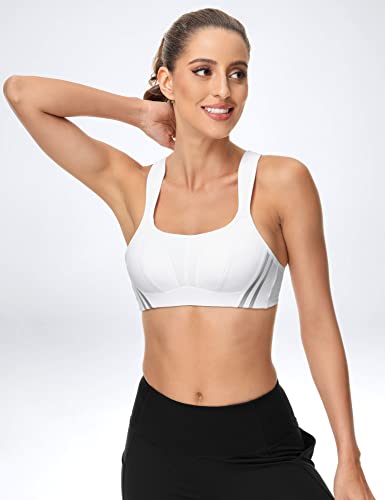 Zerobound Women's Sports Bra High Impact Padded Wirefree Reflective Stripe Bras Bounce Control Plus Size Workout White #TOP2