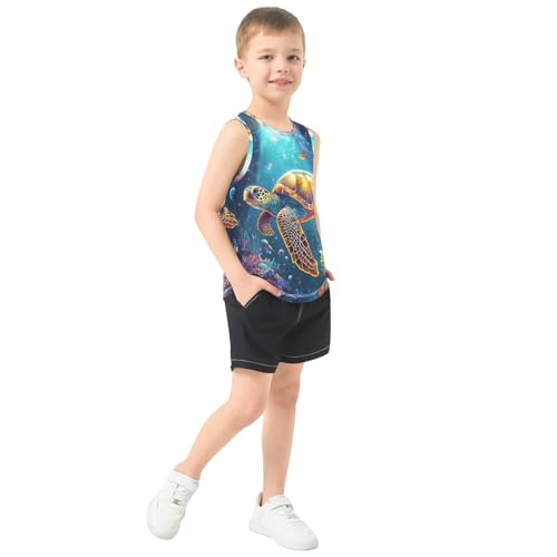 Boys' Tank Top Shirt Colorful Sea Turtle Moon Sleeveless T-Shirts4