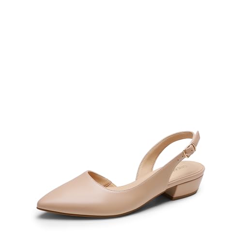 DREAM PAIRS Womens Slingback Kitten Low Block Heels Closed Pointed Toe Ankle Strap Elegant Dressy...