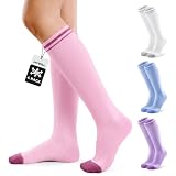 FITRELL 4 Paar Kompressionssocken Damen & Herren 15-20 mmHg Kniestrümpfe Damen für Sport, Flüge, Reisen, Pflegepersonal, Schwangere, Krampfadern, Rosa+Blau+Lila+Weiß, EU 39-42