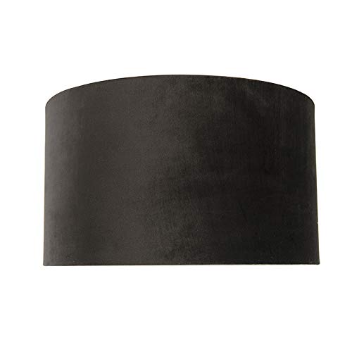 Qazqa Modern Lampenschirm - Cilinder Velours - Schwarz Gold, supports-e27, diameter 35 centimeter
