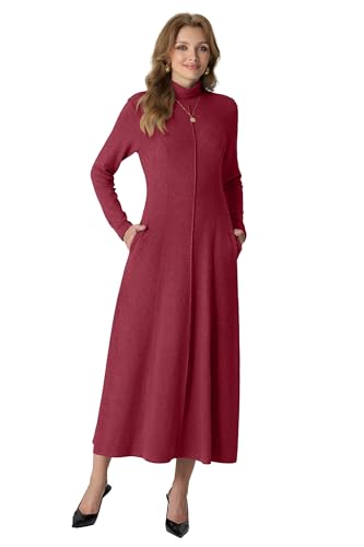 GRECERELLE Women's 2025 Fall Winter Casual Mock Neck Long Sleeve Flared Maxi Sweater Dress with Pockets (XS - 3XL)