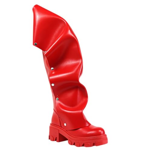 Liliana Women's Platform Boots Slouch Fold Over Knee High Boots Pull On Tall Boots With Full Zipper