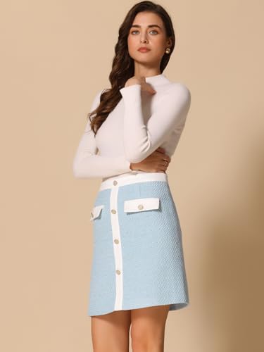 Allegra K Women's Tweed Plaid High Waist Button Decor Bodycon Elegant Office Mini Skirt2