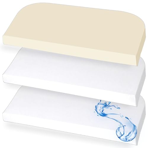 Lovely Hippo - Sábana bajera de 50 x 89 cm (X2) + 1 protector de colchón de 50 x 89 cm – 2 sábanas 100% algodón – 1 protector de colchón 100% impermeable – Oeko Tex (blanco/vainilla, 50 x 89 cm)
