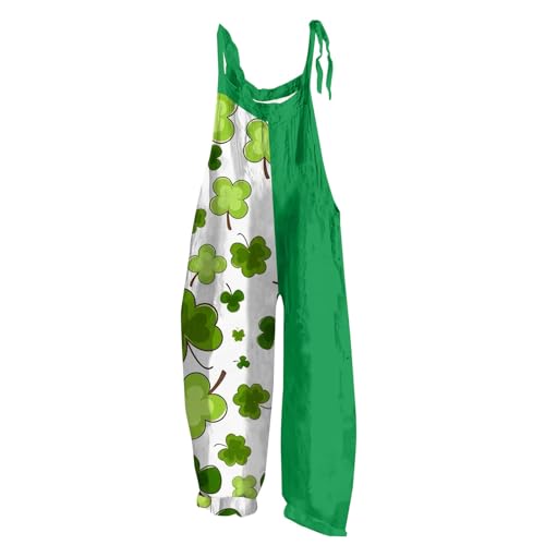 Overol de lino para mujer, overol del día de San Patricio para mujer, ropa de fiesta del Reino Unido, talla grande, sin mangas, casual, verano, bohemio, overol, overol de trabajo con bolsillo, verde,