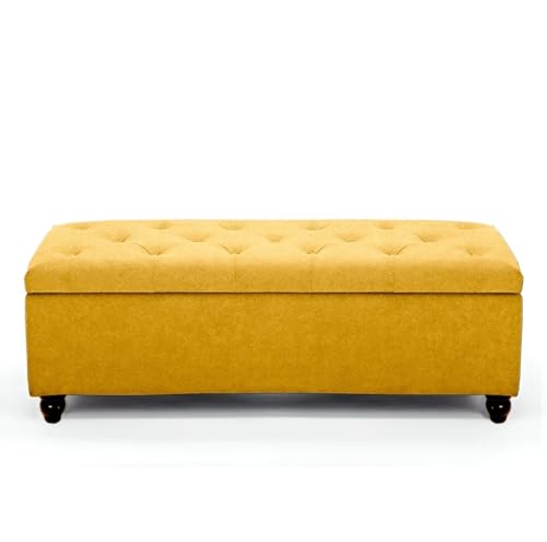 Image of LEGACY OF COMFORT Captain 2 Seater Sofa Ottoman Bench with Storage Velvet Fabric Ottoman Bench for Living Room Bedroom & Entryways (Yellow)