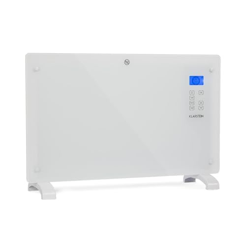 Klarstein Norderney - Calefactor-Convector, Calefactor Bajo Consumo, IP24, Termostato, Sensor Temperatura, Radiador Electrico Bajo Consumo, Pantalla LCD, Control Táctil, 2.000 W, Blanco Humo