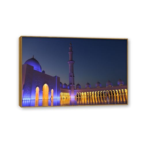 Tableau Ville de Nuit Impression sur Toile 90x60cm avec Cadre en Teck