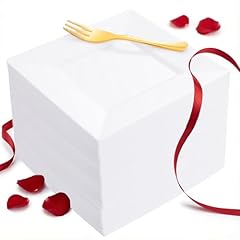 100pcs White Square Dessert Plates with Gold Dessert Forks