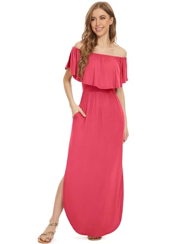 Image of LILBETTER Womens Off The Shoulder Ruffle Party Dresses Side Split Beach Maxi Dress