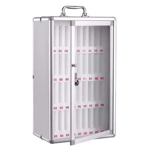 Wall Mounted Phone Storage Box - 60 Slot Aluminum Alloy Lock Box with Key, Secure Mobile Device Organizer, Durable Handle, Silver-A, Perfect for Home &amp; Office Use