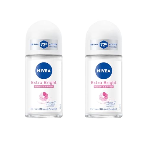 NIVEA Extra Bright 8 Super Food Vitamin C Collagen Booster Underarm Roll-On Deodorant, Alcohol-Free,...