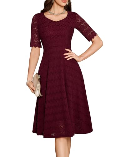 Dressystar Women's Short Sleeve Lace Wedding Guest Dress V Neck A Line Formal Cocktail Evening Party Dresses 2025