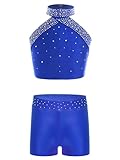 MSemis Traje de Danza Deportiva de Dos Piezas para Niñas Conjunto Top y Mallas de Gimnasia Rítmica de sin Mangas con Pedrería Brillante Azul 9-10 años