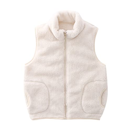 Toddler Baby Boys Girls Polar Fleece Vest Jacket Ligntweight Cute Zipper Closure Sleeveless Coat (Beige, 11-12 Years)