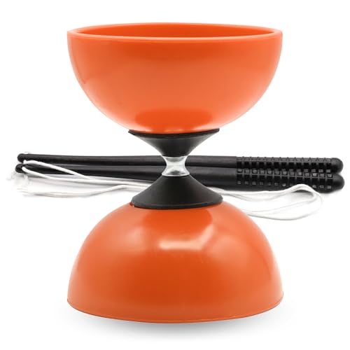 PLAYZOCO Diábolo para Malabares, Diábolo malabarismo, Juguete diábolo, Diábolo acrobático, Palos de plástico 28 cm, Medidas diábolo 15 cm x 11.5 cm diámetro, Apto para niños y Adultos, Color Naranja