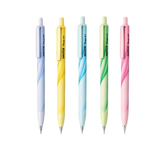Image of HAUSER MAPLE 0.7mm Mechanical Pencil Blister Pack of 6| Extra Dark & Breakage Resistant Lead | 5 Pastel Shades Matt Finish Body Colours | In-Built Eraser For Quick Erasing | 10 FREE Leads in Each Pack