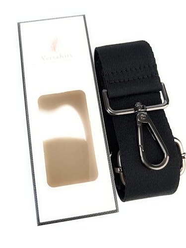 Image of Black Purse Strap with Gunmetal Black Hardware 1-1 /2 Inch Wide Solid Color Replacement Crossbody Guitar Style Shoulder Strap for Handbags Totes