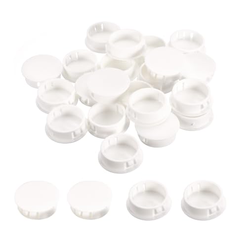 Image of uxcell 1-11 /64 inch Plastic Hole Plugs, 26Pcs Flush Type Panel Round Snap in Fastener Knockout Locking Plugs for Furniture Insert End Caps Panels, White