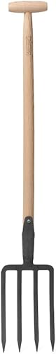 Gardener's Supply Company Lifetime - Tenedor de excavación holandés con mango largo en T Herramienta de jardín de acero resistente Pala horquilla