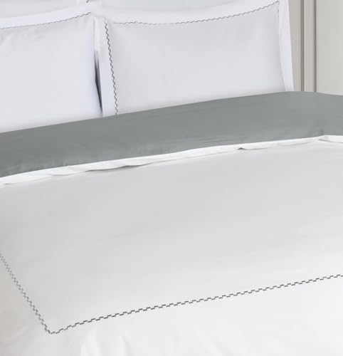 Majestic Giftware Madison Linen 4 Pcs 48" Full Size Duvet Bedding Set (BL53-48F-4pcs) Normandy - Gray 400 TC 100% Cotton Sateen |1 Fitted Sheet, 1 Duvet, 2 Pillowcases - Noble Collection
