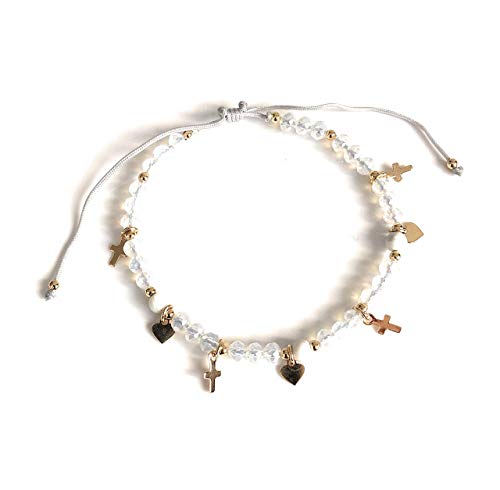 Sifrimania Cross Charm Bracelet Beaded White Crystal Catholic Gift For Women Or Girls thumb #4