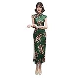 KUFEIUP Women's Chinese Cheongsam Dress Cap Sleeve Floral Print Long Qipao Dress XX-Large Green