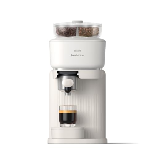 Philips Machine à expresso Baristina Variety - Bac à grains Double compartiment, Broyeur intégré, 16 bars, Nettoyage facile, Expresso et Lungo, blanc/porte-filtre blanc (BAR320/00)
