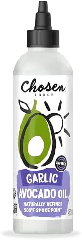 Chosen Foods Garlic Avocado Oil Squeeze Bottle - 16.2 Fl Oz - For Drizzling, Sautéing, Roasting & Searing - High Smoke Point Cooking Oil - Kosher, Keto Friendly - With Recipe eBook