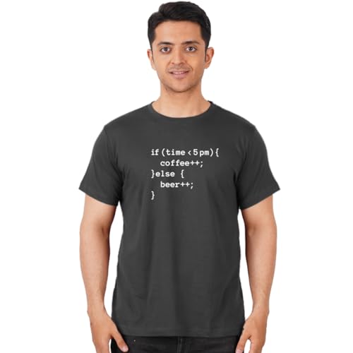 Image of DUDEME 5 Pm Coffee or Beer T-Shirt, 100% Cotton T-Shirts for Programmer, Coding, Developer, Software Mens, Round Neck T Shirts for Women, Half Sleeve Tshirt for Men