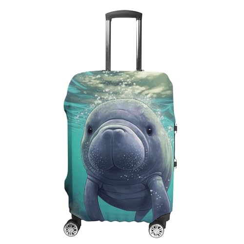 Luggage Cover Dustproof Anti-scratch Suitcase Cover Elastic Travel Suitcase Protector Cute Sea Animal Manatee Washable Baggage Case Luggage Sleeves Fits 18-32 Inch Luggage