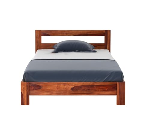 Image of CRAFT D ARTS Sheesham Wood Single Size Bed Without Storage | Wooden Single Bed | Space Saving Low Floor /Lying /Rise /Level /Profile Cot Bed for Bedroom | Pavlich, Honey Finish