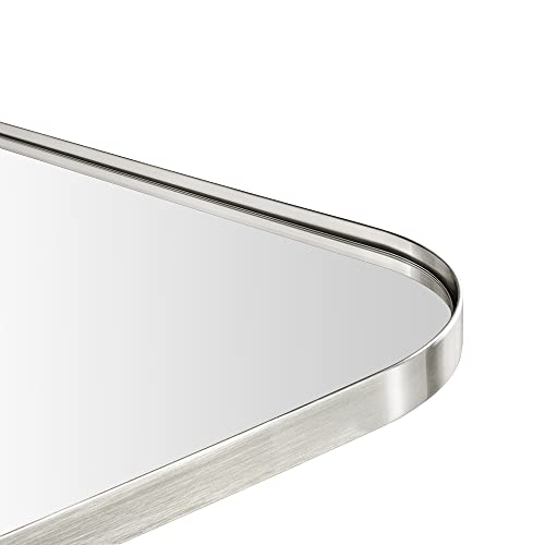 Vana Nala 30X40'' Brushed Nickel Rounded Rectangle Bathroom Vanity Wall Mirror Stainless Steel Metal Framed Rectangular Bathroom Mirror, Vertical And Horizontal Hanging #TOP4